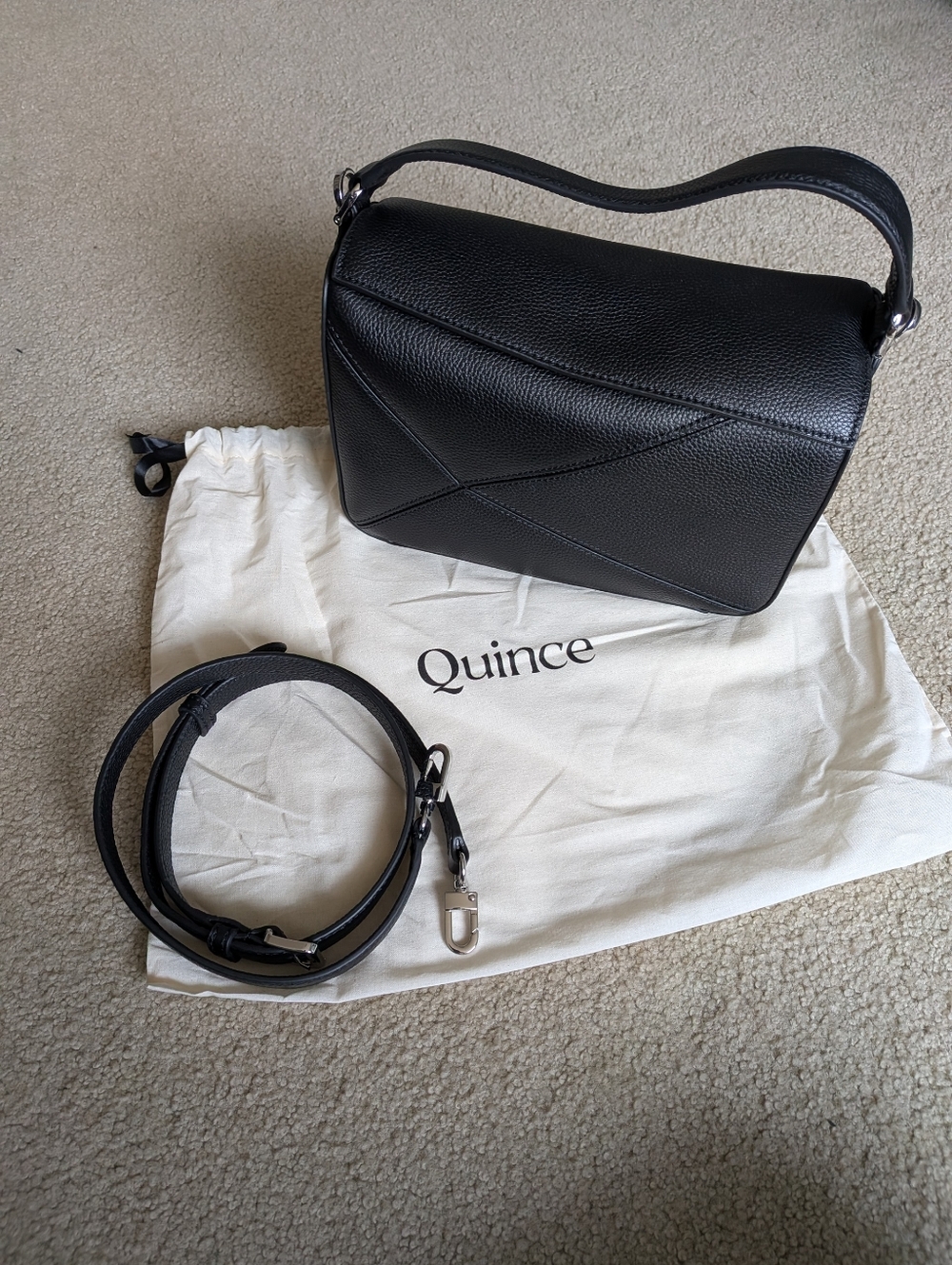 Quince Italian Leather Patchwork Crossbody - Black EUC